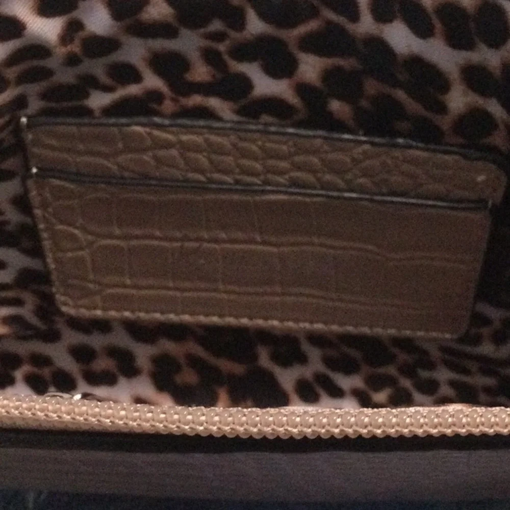 K. Carroll Taupe color Lauren Baguette Satchel. Vegan leather, croc texture